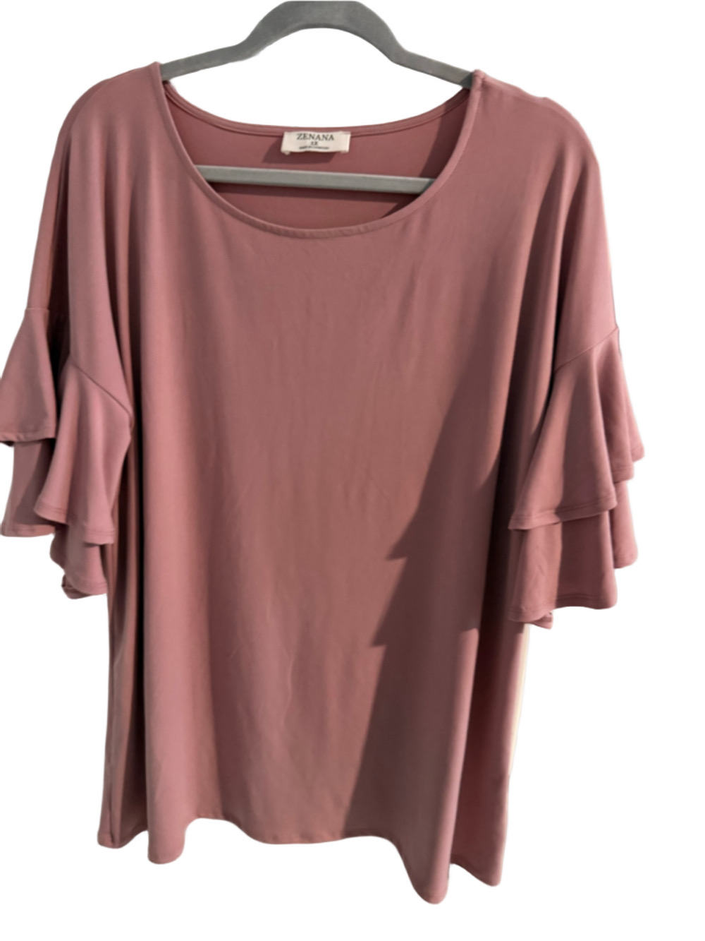 Zenana 1X Dusty Rose Ruffle Sleeve Tunic Top
